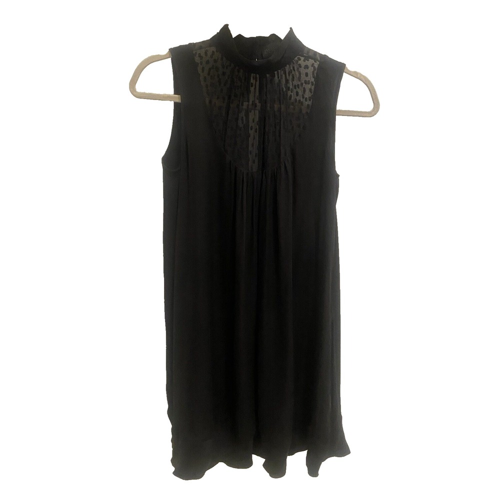 DEREK LAM Silk Black A-Line Dress Sleeveless High Neck Sheer Dotted Size 0 Italy